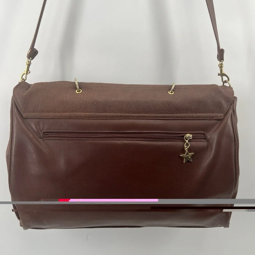Vintage Capezio Brown Leather Bag Laptop Briefcase Snake Print Gold Tone